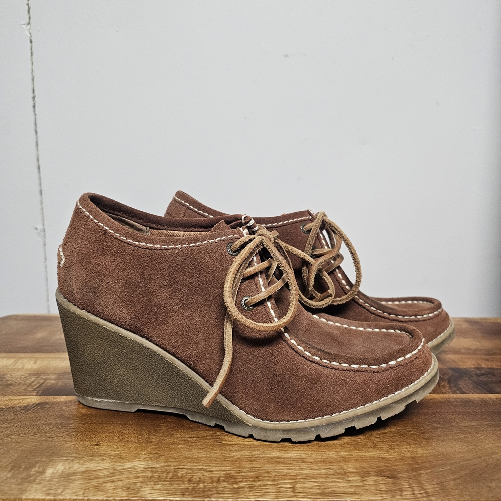 Brown Suede Wedge‎ Ankle Boots Sperry Western Leather Womens Size 7 Bootie